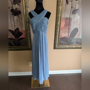 Levkoff Elegant Cross-Strap Evening Maxi Dress in Slate Blue Size 8